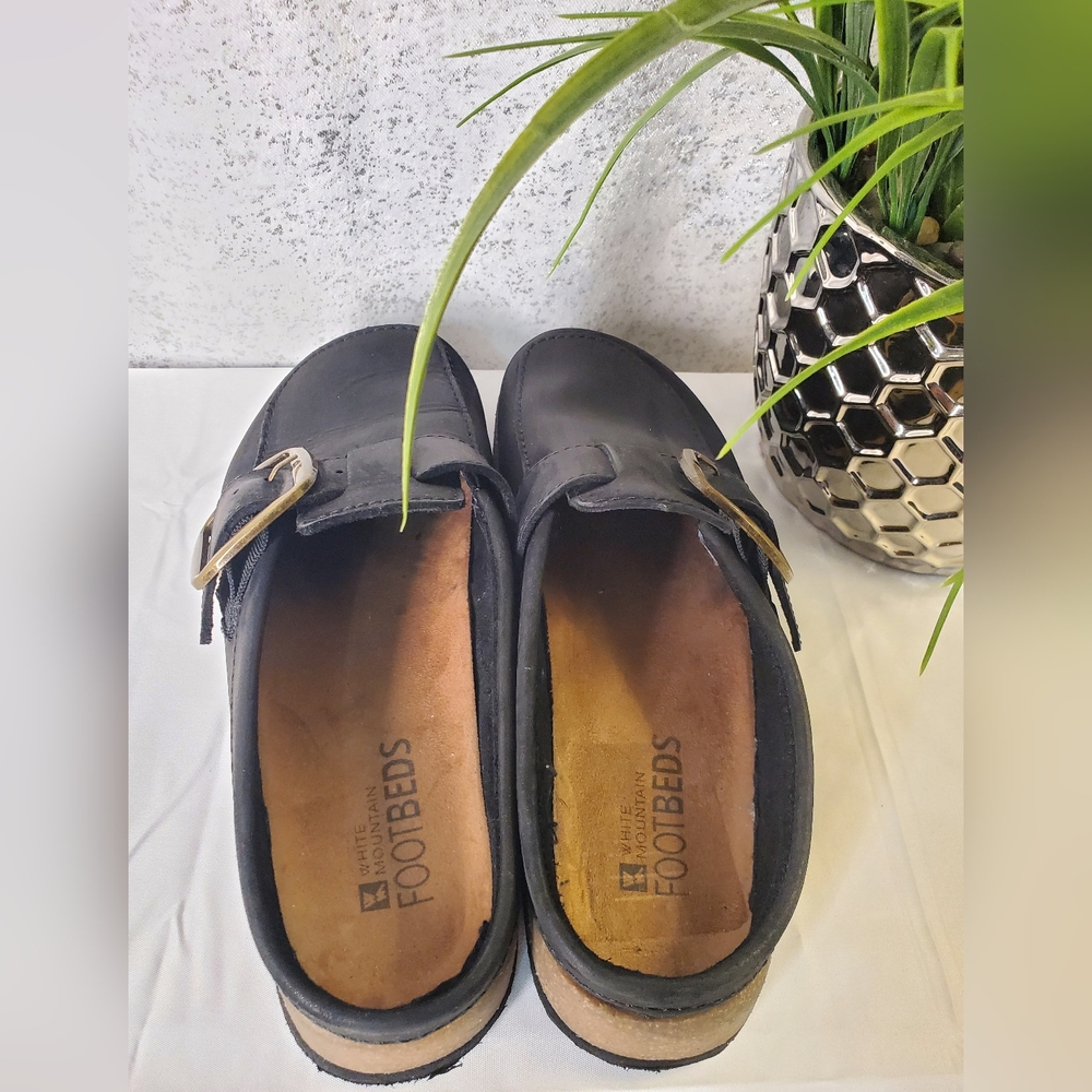 White Mountain Bueno Mule Blackless Black Suede Leather Cork Platform Sz 7-8.5 - Picture 13 of 16